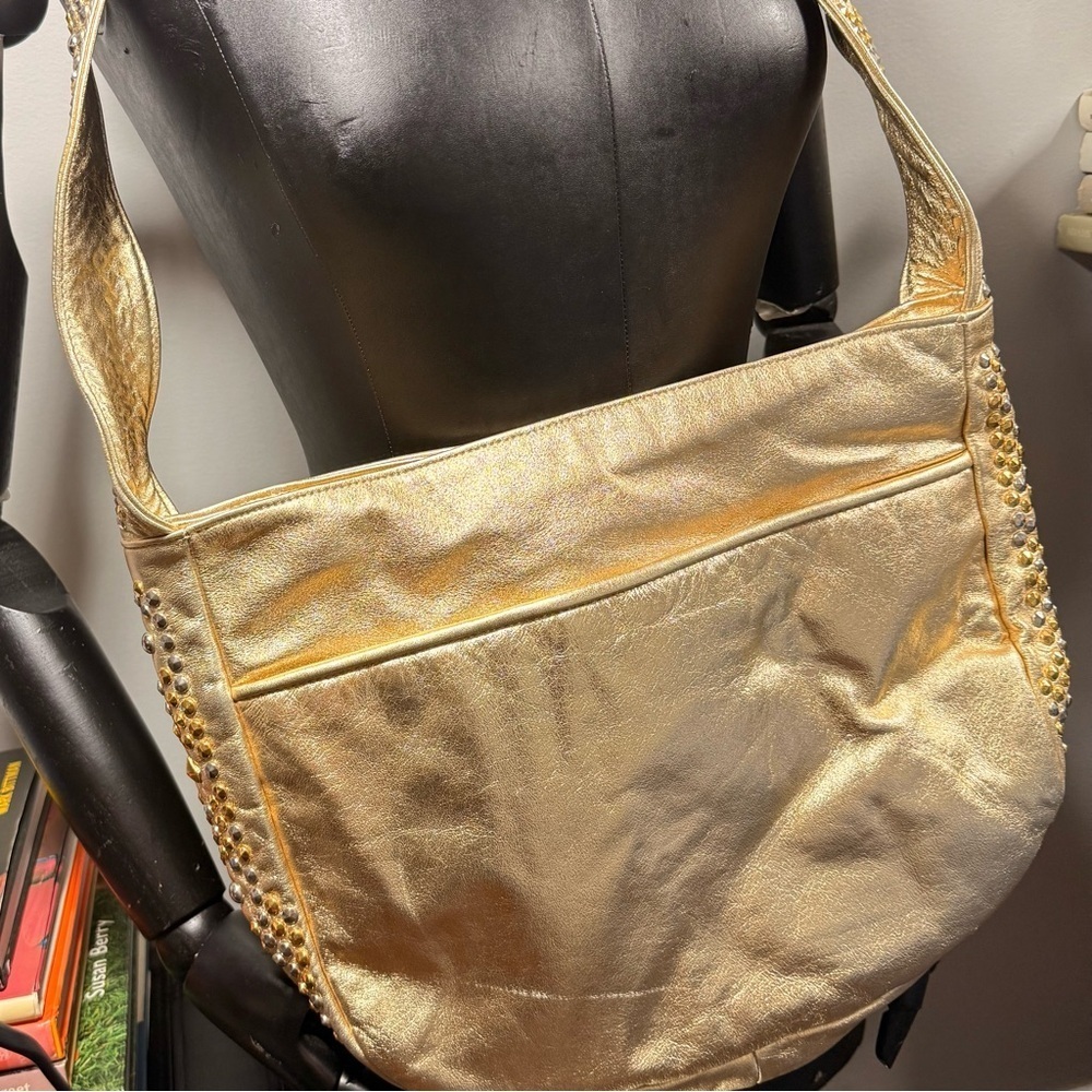 Gold Studded Leather Shoulder Bag - Picture 7 of 15